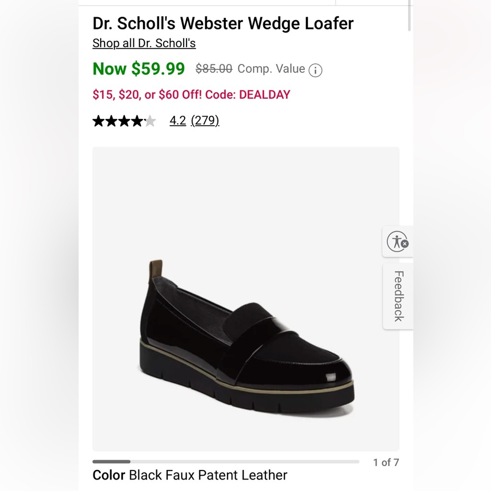 Dr. Scholls black patent leather and suede loafers